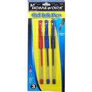 Homework Gel Pen Assorted Colors 3 Pack