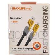 Maxlife 4in1 Fast Charging Cable UsbA UsbC to TypeC  Lightning