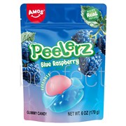 Amos Peel Gummy Blue Raspberry Bag 170g  12 Pack